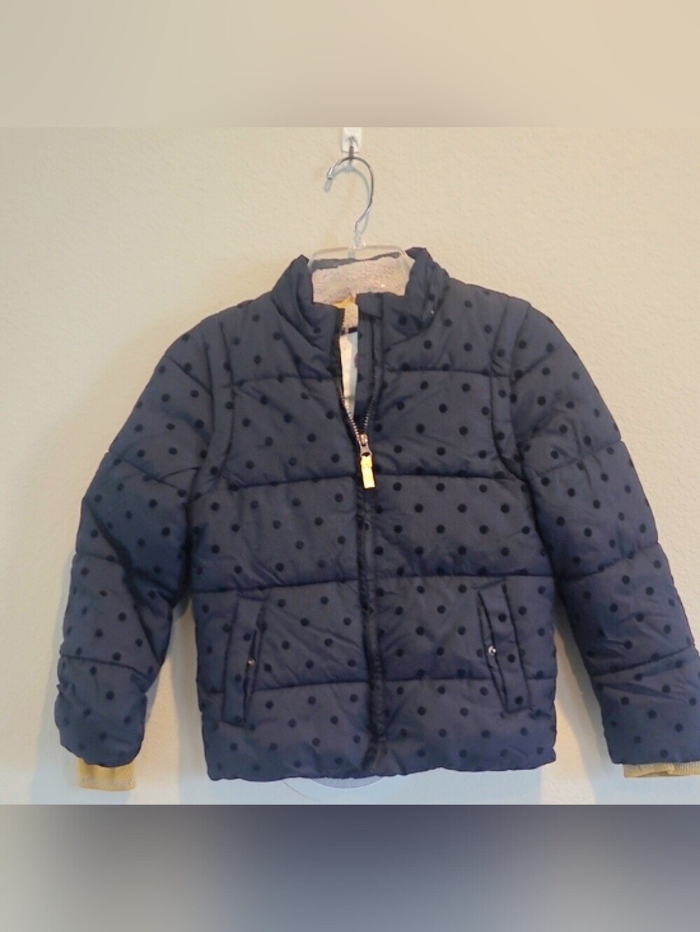 Mini Boden Kids Navy Polka Dot Puffer Jacket No Hood Size 8-9years